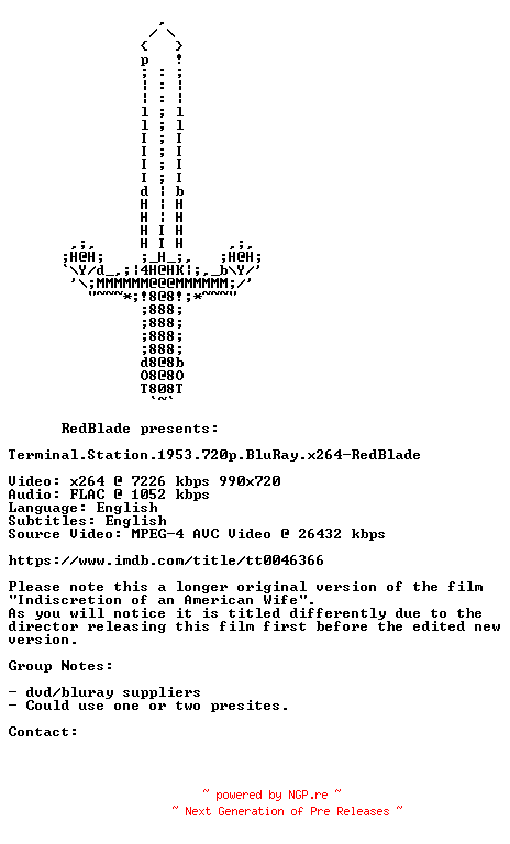 NFO for the release Terminal.Station.1953.720p.BluRay.x264-RedBlade by RedBlade