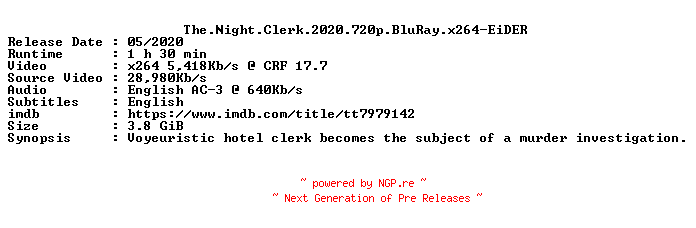NFO for the release The.Night.Clerk.2020.720p.BluRay.x264-EiDER by EiDER