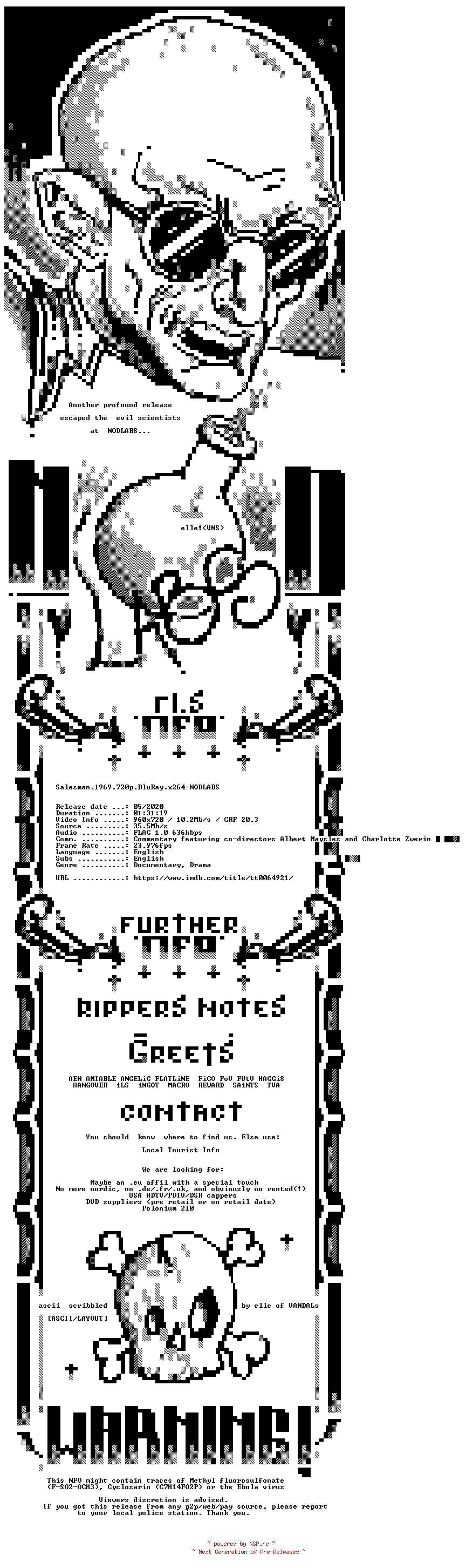 NFO for the release Salesman.1969.720p.BluRay.x264-NODLABS by NODLABS