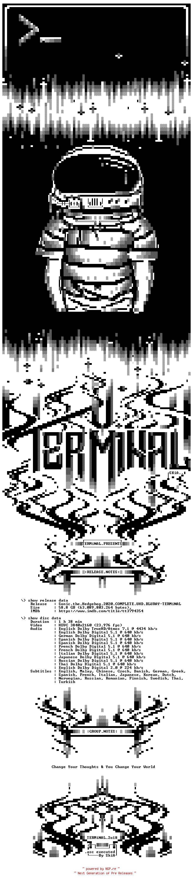 NFO for the release Sonic.the.Hedgehog.2020.COMPLETE.UHD.BLURAY-TERMiNAL by TERMiNAL