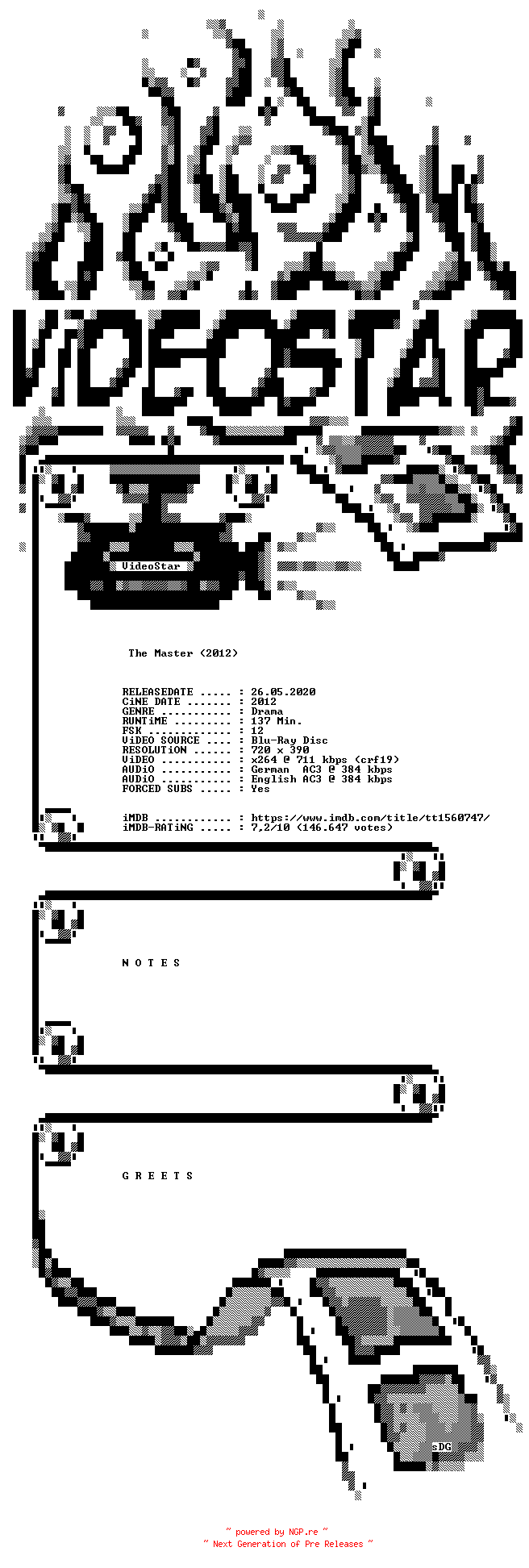 NFO for the release The.Master.German.DL.2012.AC3.BDRip.x264.iNTERNAL-VideoStar by VideoStar