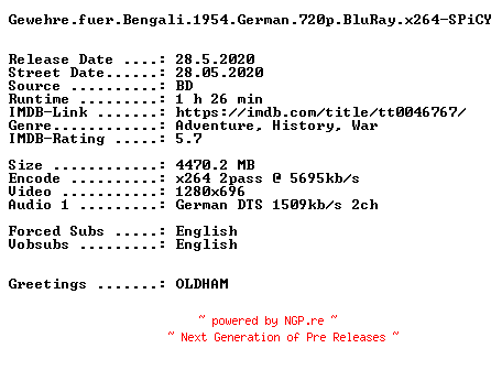 NFO for the release Gewehre.fuer.Bengali.1954.German.720p.BluRay.x264-SPiCY by SPiCY
