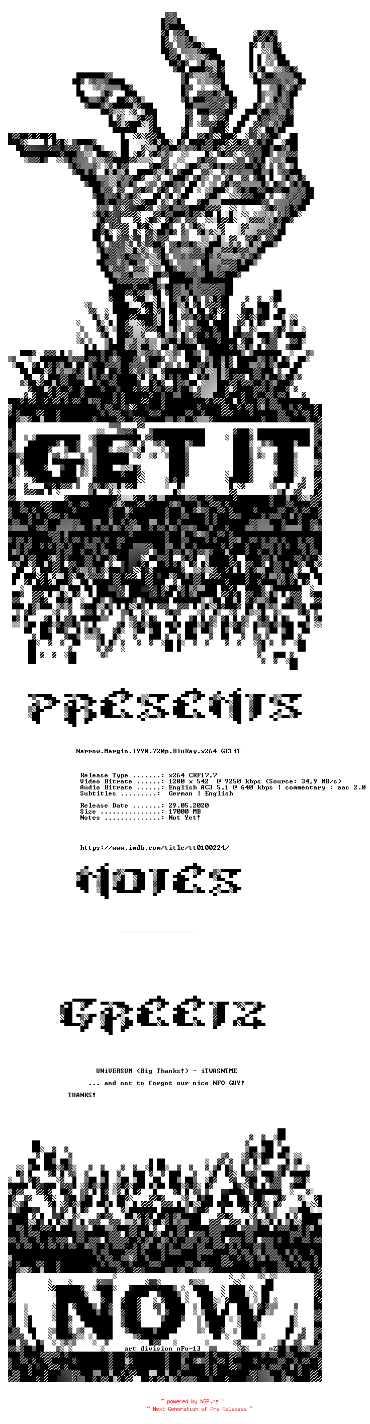 NFO for the release Narrow.Margin.1990.720p.BluRay.x264-GETiT by GETiT