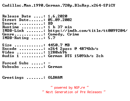 NFO for the release Cadillac.Man.1990.German.720p.BluRay.x264-SPiCY by SPiCY
