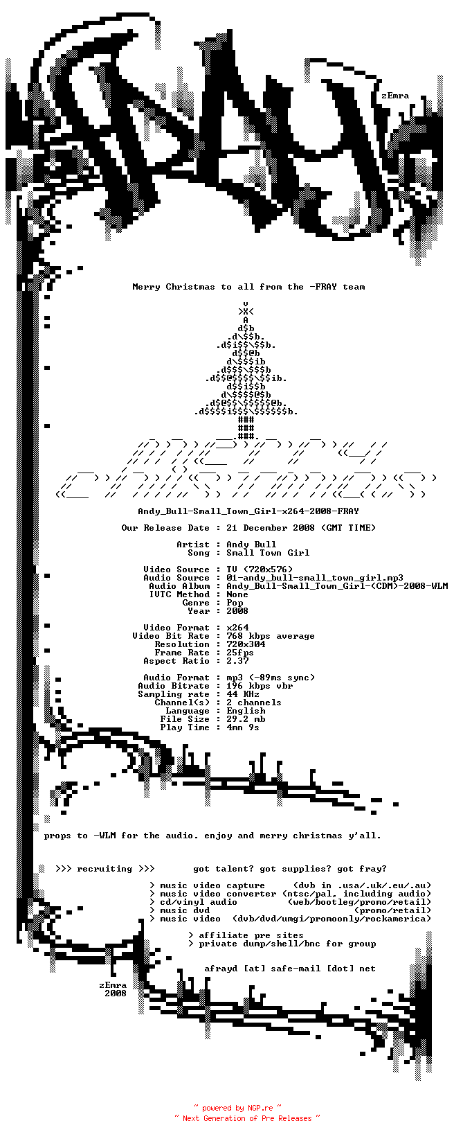 NFO for the release Andy_Bull-Small_Town_Girl-x264-2008-FRAY by FRAY