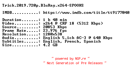 NFO for the release Trick.2019.720p.BluRay.x264-SPOOKS by SPOOKS
