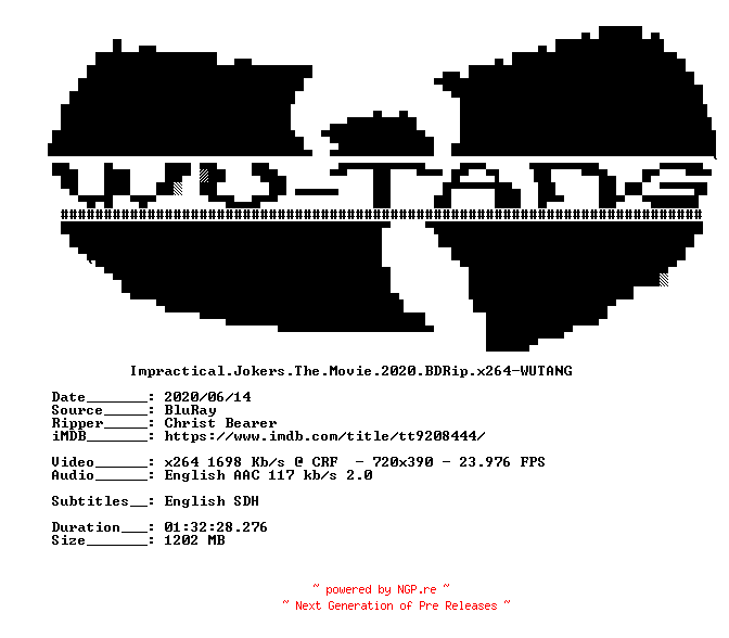 NFO for the release Impractical.Jokers.The.Movie.2020.BDRip.x264-WUTANG by WUTANG