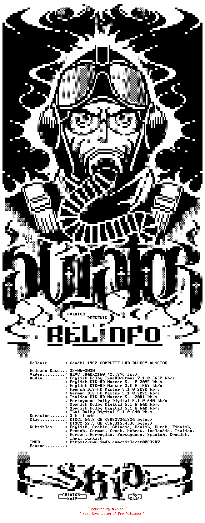 NFO for the release Gandhi.1982.COMPLETE.UHD.BLURAY-AViATOR by AViATOR