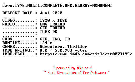 NFO for the release Jaws.1975.MULTi.COMPLETE.UHD.BLURAY-MONUMENT by MONUMENT