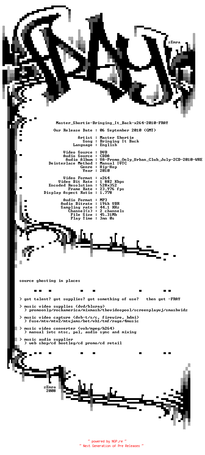 NFO for the release Master_Shortie-Bringing_It_Back-x264-2010-FRAY by FRAY