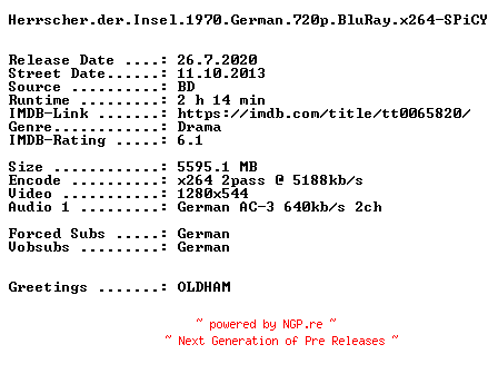 NFO for the release Herrscher.der.Insel.1970.German.720p.BluRay.x264-SPiCY by SPiCY