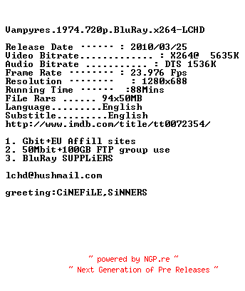 NFO for the release Vampyres.1974.720p.BluRay.x264-LCHD by LCHD