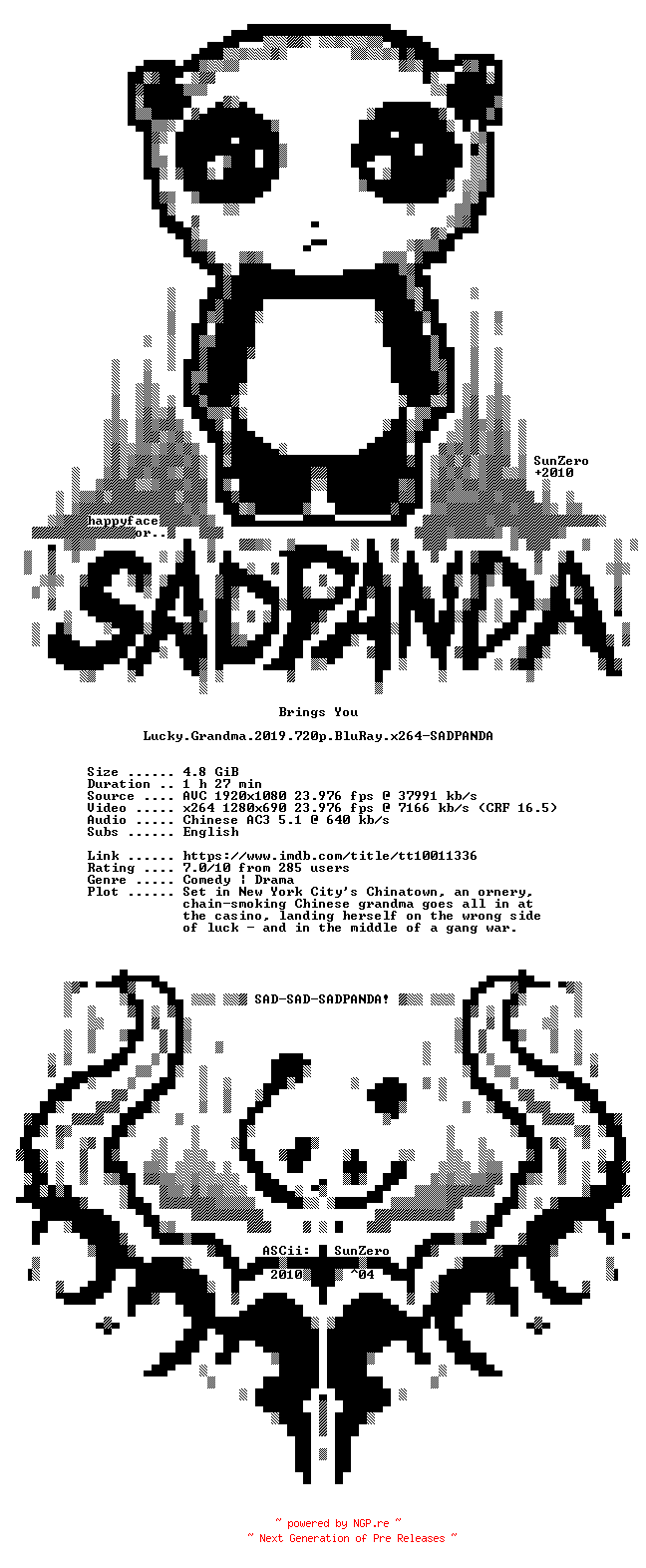 NFO for the release Lucky.Grandma.2019.720p.BluRay.x264-SADPANDA by SADPANDA