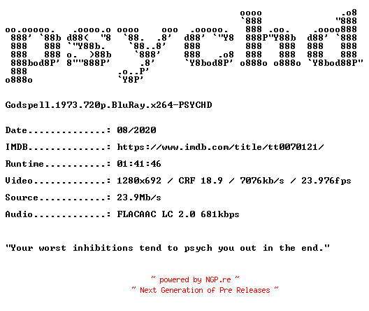 NFO for the release Godspell.1973.720p.BluRay.x264-PSYCHD by PSYCHD