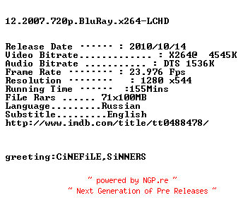 NFO for the release 12.2007.720p.BluRay.x264-LCHD by LCHD