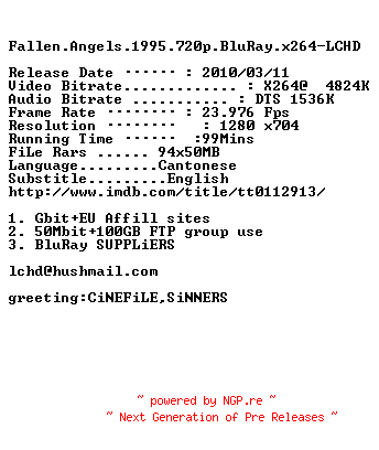 NFO for the release Fallen.Angels.1995.720p.BluRay.x264-LCHD by LCHD