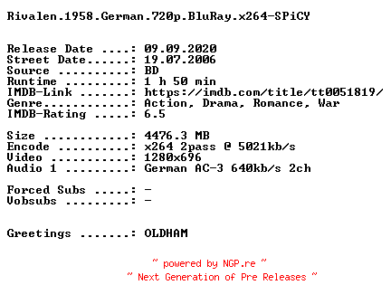 NFO for the release Rivalen.1958.German.720p.BluRay.x264-SPiCY by SPiCY