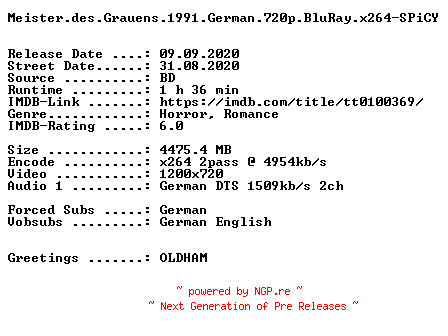 NFO for the release Meister.des.Grauens.1991.German.720p.BluRay.x264-SPiCY by SPiCY