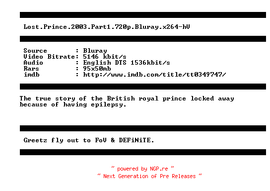 NFO for the release Lost.Prince.2003.Part1.720p.Bluray.x264-hV by hV