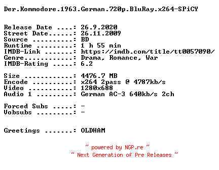 NFO for the release Der.Kommodore.1963.German.720p.BluRay.x264-SPiCY by SPiCY