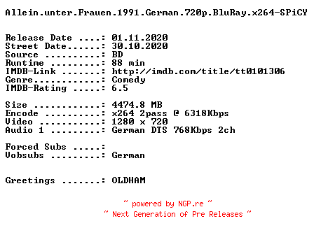NFO for the release Allein.unter.Frauen.1991.German.720p.BluRay.x264-SPiCY by SPiCY