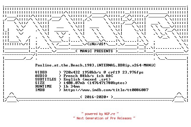 NFO for the release Pauline.at.the.Beach.1983.iNTERNAL.BDRip.x264-MANiC by MANiC