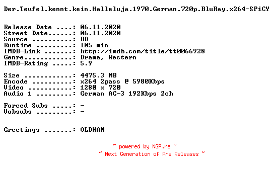 NFO for the release Der.Teufel.kennt.kein.Halleluja.1970.German.720p.BluRay.x264-SPiCY by SPiCY