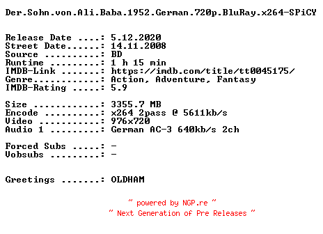 NFO for the release Der.Sohn.von.Ali.Baba.1952.German.720p.BluRay.x264-SPiCY by SPiCY