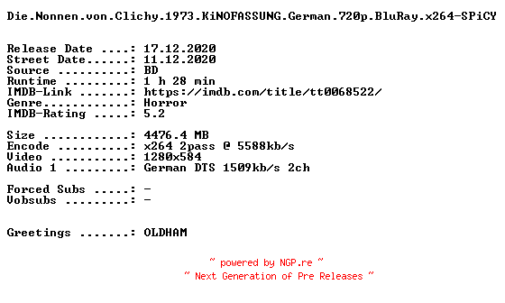 NFO for the release Die.Nonnen.von.Clichy.1973.KiNOFASSUNG.German.720p.BluRay.x264-SPiCY by SPiCY