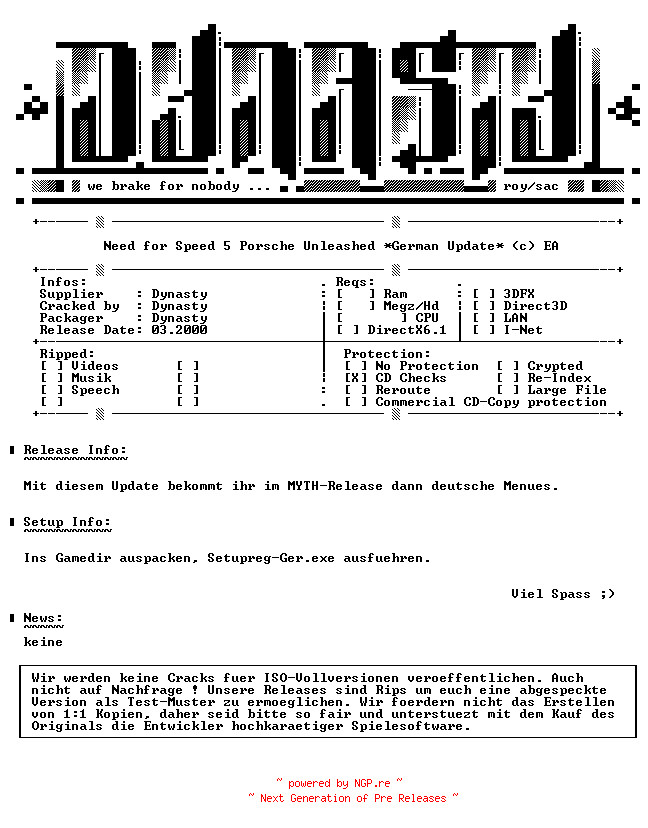 NFO for the release Need.for.Speed.5.Porsche.GERMAN.Update-DYNASTY by DYNASTY