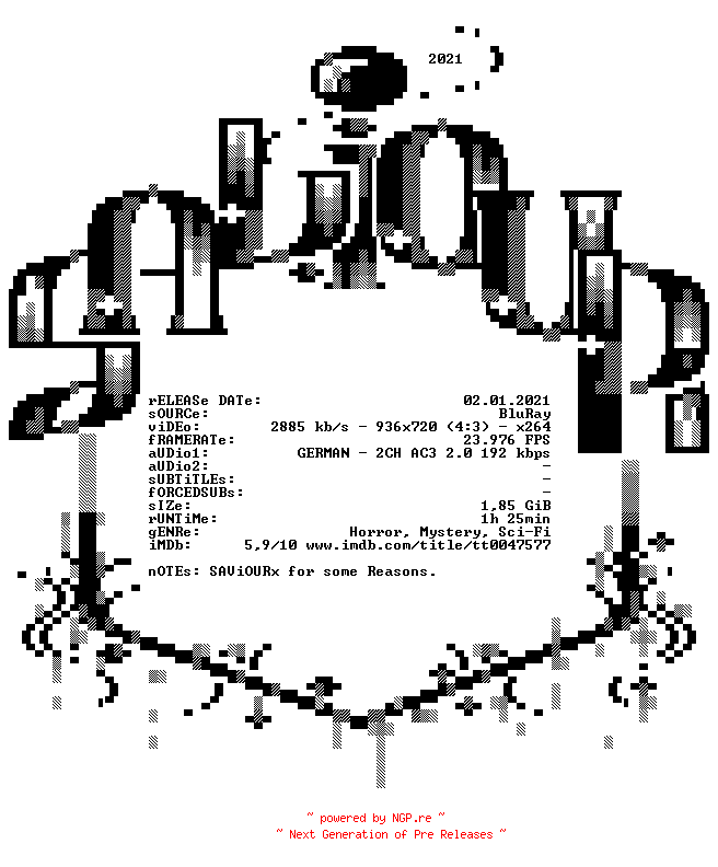 NFO for the release Metaluna.4.antwortet.nicht.1955.German.FS.720p.BluRay.x264-SAViOURx by SAViOURx