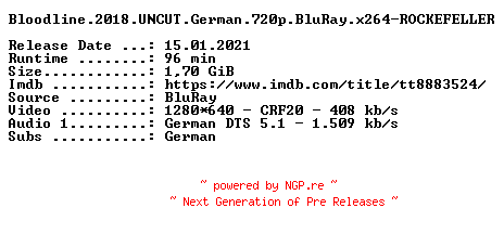 NFO for the release Bloodline.2018.UNCUT.German.720p.BluRay.x264-ROCKEFELLER by ROCKEFELLER