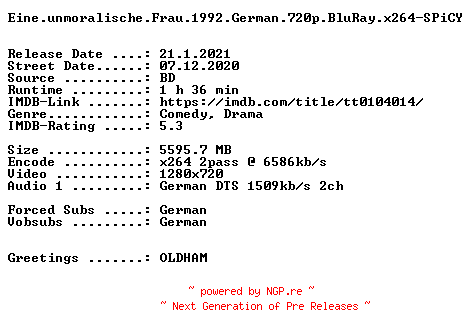 NFO for the release Eine.unmoralische.Frau.1992.German.720p.BluRay.x264-SPiCY by SPiCY