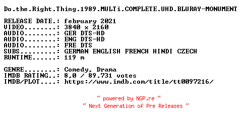 NFO for the release Do.the.Right.Thing.1989.MULTi.COMPLETE.UHD.BLURAY-MONUMENT by MONUMENT