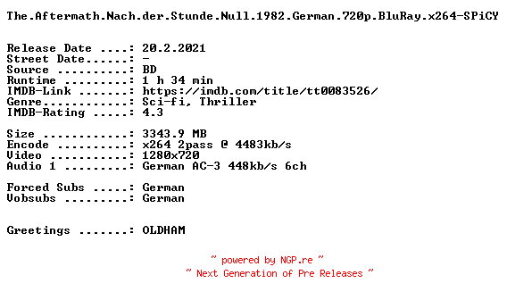 NFO for the release The.Aftermath.Nach.der.Stunde.Null.1982.German.720p.BluRay.x264-SPiCY by SPiCY