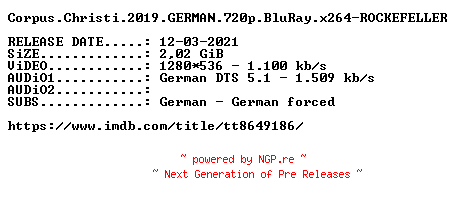 NFO for the release Corpus.Christi.2019.GERMAN.720p.BluRay.x264-ROCKEFELLER by ROCKEFELLER