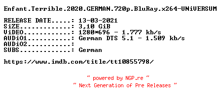 NFO for the release Enfant.Terrible.2020.GERMAN.720p.BluRay.x264-UNiVERSUM by UNiVERSUM