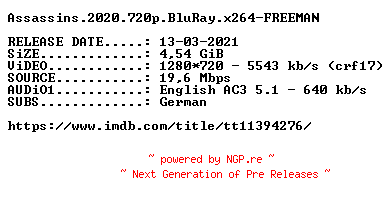 NFO for the release Assassins.2020.720p.BluRay.x264-FREEMAN by FREEMAN