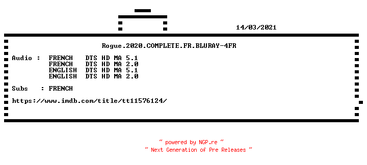NFO for the release Rogue.2020.COMPLETE.FR.BLURAY-4FR by 4FR