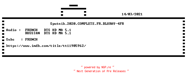 NFO for the release Sputnik.2020.COMPLETE.FR.BLURAY-4FR by 4FR