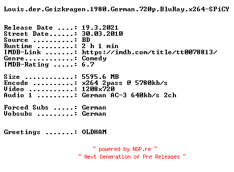 NFO for the release Louis.der.Geizkragen.1980.German.720p.BluRay.x264-SPiCY by SPiCY