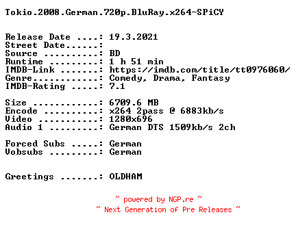 NFO for the release Tokio.2008.German.720p.BluRay.x264-SPiCY by SPiCY