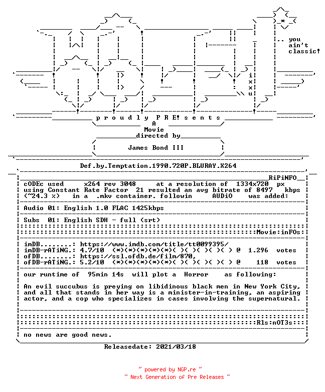 NFO for the release Def.by.Temptation.1990.720P.BLURAY.X264-WATCHABLE by WATCHABLE