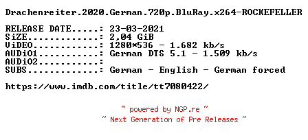 NFO for the release Drachenreiter.2020.German.720p.BluRay.x264-ROCKEFELLER by ROCKEFELLER