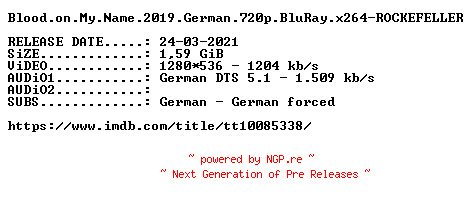 NFO for the release Blood.on.My.Name.2019.German.720p.BluRay.x264-ROCKEFELLER by ROCKEFELLER