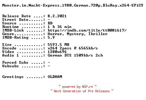 NFO for the release Monster.im.Nacht-Express.1980.German.720p.BluRay.x264-SPiCY by SPiCY