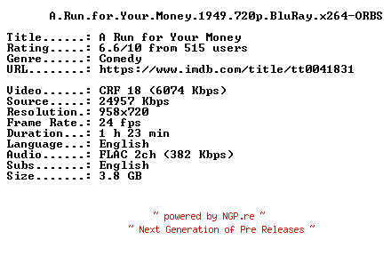 NFO for the release A.Run.for.Your.Money.1949.720p.BluRay.x264-ORBS by ORBS