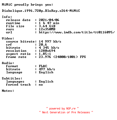 NFO for the release Diabolique.1996.720p.BluRay.x264-MiMiC by MiMiC