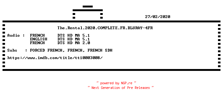 NFO for the release The.Rental.2020.COMPLETE.FR.BLURAY-4FR by 4FR