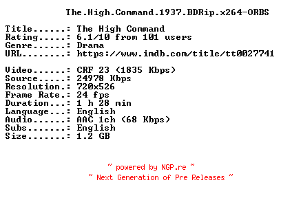 NFO for the release The.High.Command.1937.BDRip.x264-ORBS by ORBS